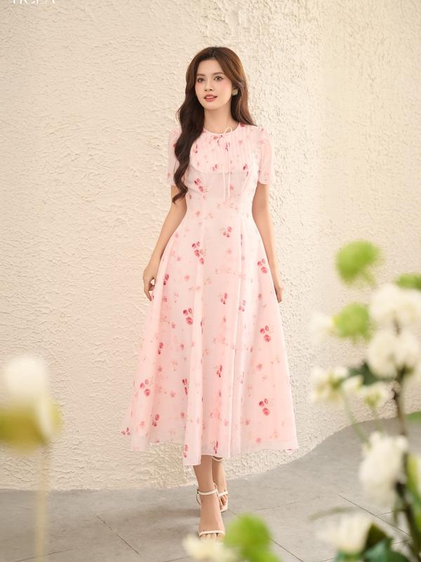 TIELA Đầm váy hoa cổ tròn-Elena Dress
