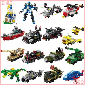 ZHBO MALL Mainan Anak Laki-laki 6in1 Militer Block Bangunan Edukasi Robot Polisi Seri Puzzle Mainan 6/7/8 tahun