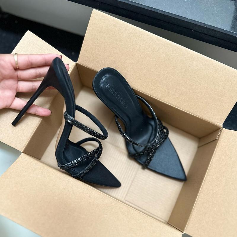 Dép cao gót quai đá chéo mũi nhọn màu đen cao 8 9 11 12 cm DéP Nữ giaycaogot  caogotnu giày cao gót catwalk Sandal mã : ( ĐC )