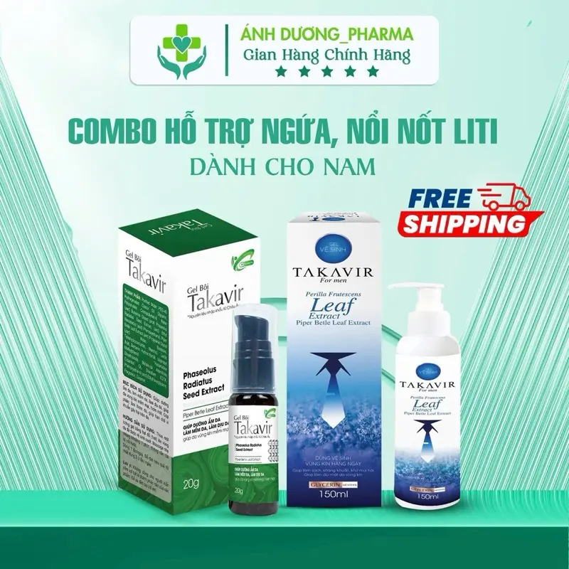 AD2_ COMBO GEL BÔI TAKAVIR và DUNG DỊCH VỆ SINH DÀNH CHO NAM TAKAVIR 150ml Hỗ trợ các vấn đề ngứa,mẩn đỏ….