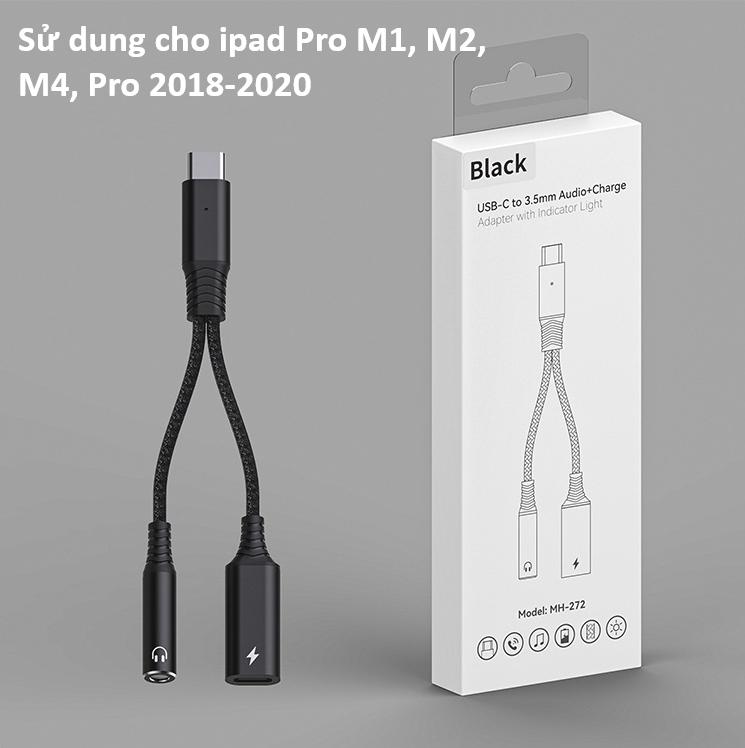 Jack Chuyển Đổi Hỗ Trợ Máy Tính Bảng M1 M2 M4 chia 2 Cổng Sạc Type C và Tai Nghe 3.5mm Có Sạc Nhanh PD 3.0 Mic cực ngon ( Hàng cao cấp) Phone Phụ Kiện