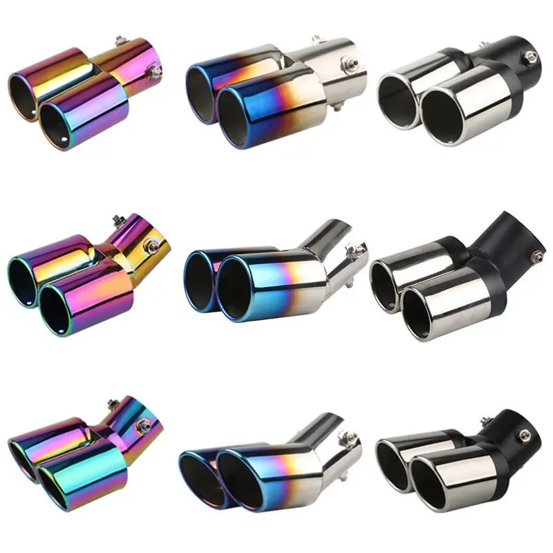 1Pcs Automobile Tail Dual Outlet Exhaust Tip/63mm Car Exhaust Muffler Tip Stainless Steel Tail Throat Tailpipe Exhaust Pipe Modification Supplies Slant Rolled Edge Au
