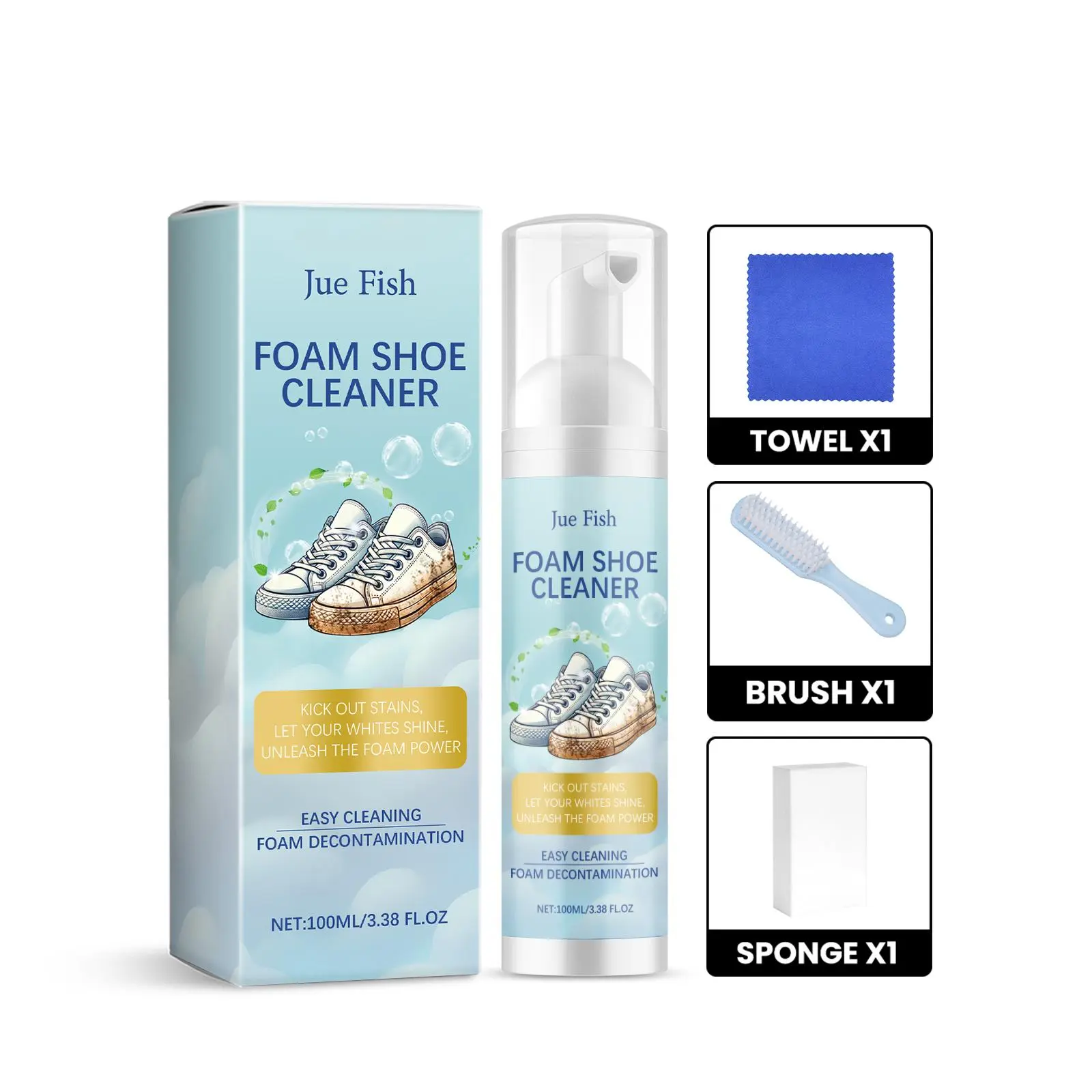 Foam Shoe Cleaner, 1 Set Including  1 Count 100ml Shoe Cleaner & 1 Count Brush & 1 Count Towel & 1 Count Sponge, Household Cleaner for Shoes, Coats and Jackets, Home Care Supplies