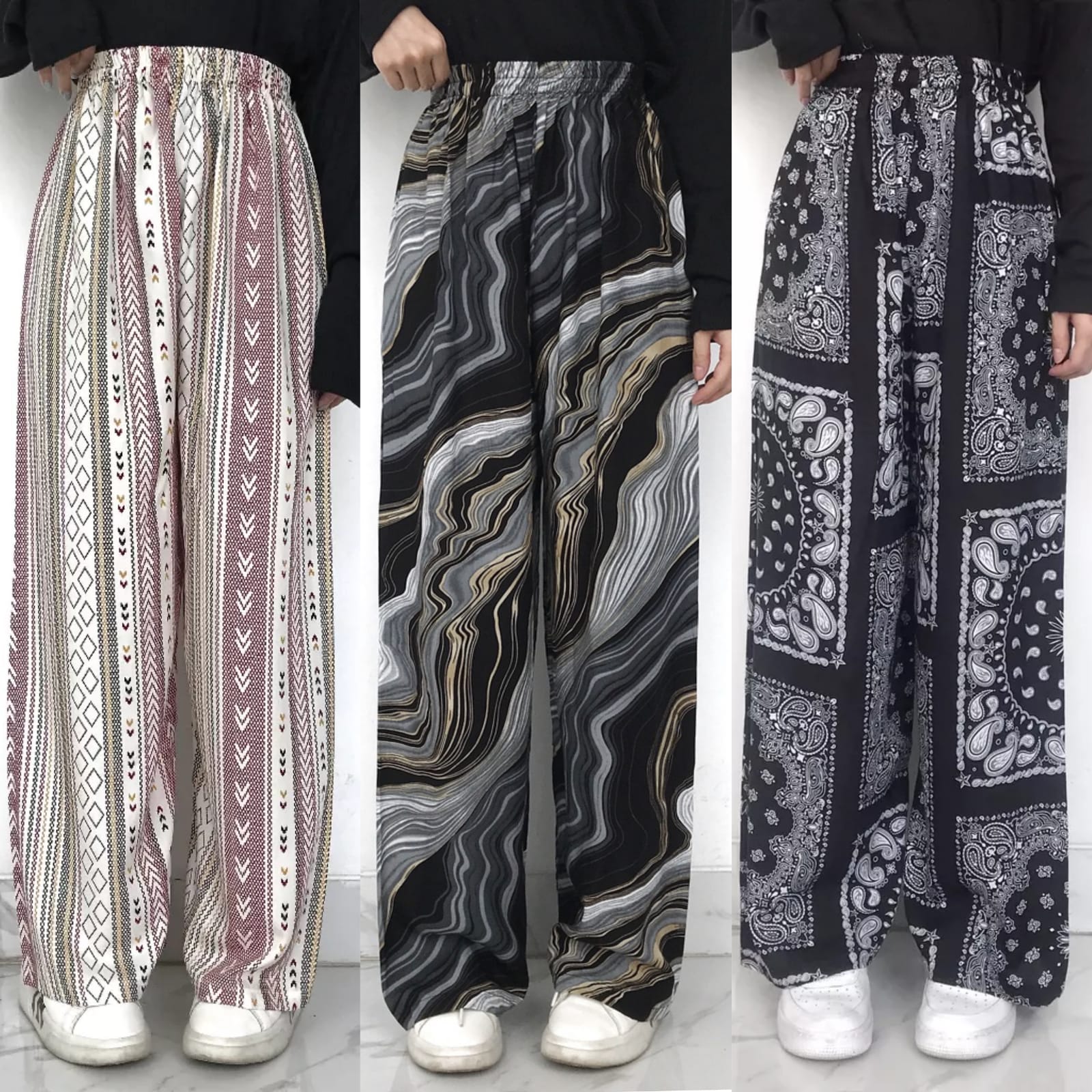 Celana Motif Wanita Kallyoutfit Rayon Kulot Panjang Part 2 Garis Kain Adem Flowy Lembut Tidak Tebal Cocok Untuk Santai Di Rumah Dan Keluar Rumah