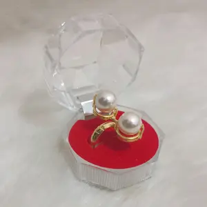 Cincin Shell peach lapis emas plus kotak Perhiasan