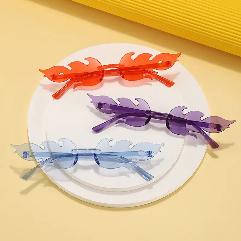 Fire sunglasses, frameless personality, colorful dance party, sun glasses, candy color one-piece mirror