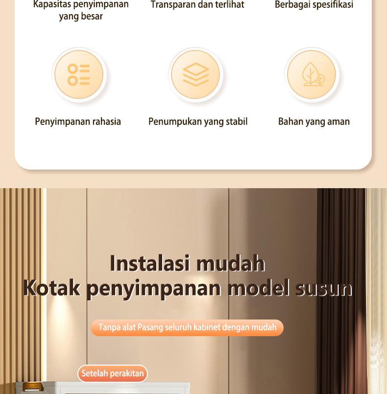 FIXIT Lemari Pakaian Plastik Lipat 50cm*60cm dengan Roda Putar 360° Multifungsi dan Kapasitas Besar untuk Penyimpanan Serbaguna