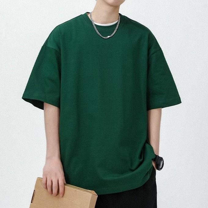 Áo Thun Nặng, Áo Thun Nam Ngắn Tay, Dáng Rộng Vừa Vặn, Làm Bằng Cotton Nguyên Chất, Tay Ngắn, Màu Trơn Dễ Phối Đồ, Thiết Kế Vai Độc Đáo Đơn Giản, Thích Hợp Cho Nam Và Nữ Menswear Cổ Tròn Unisex 4