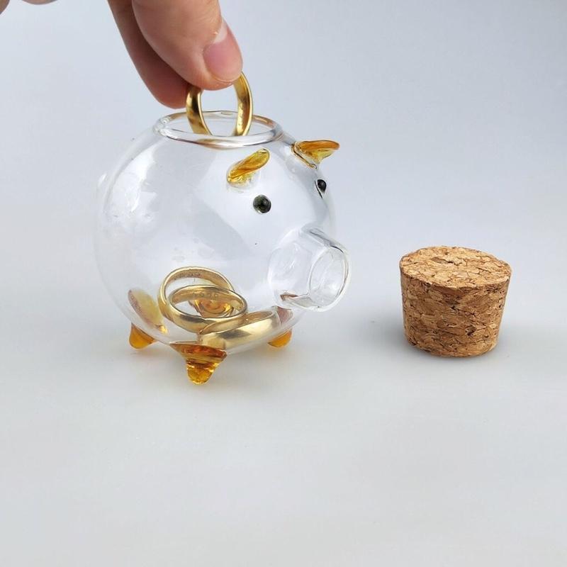   Hàng sẵn Ống Heo tiết kiệm Thuỷ Tinh,Mèo thuỷ tinh thần tài nhetd vàng -Heo đựng nhẫn hạt vàng,kim cương 