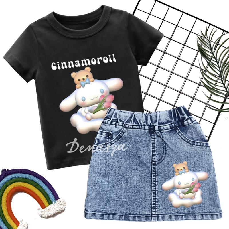 SETELAN ANAK PEREMPUAN / SETELAN ROK JEANS ANAK MOTIF CINNAMOROLL / ROK KUROMI 1-8 TAHUN 2