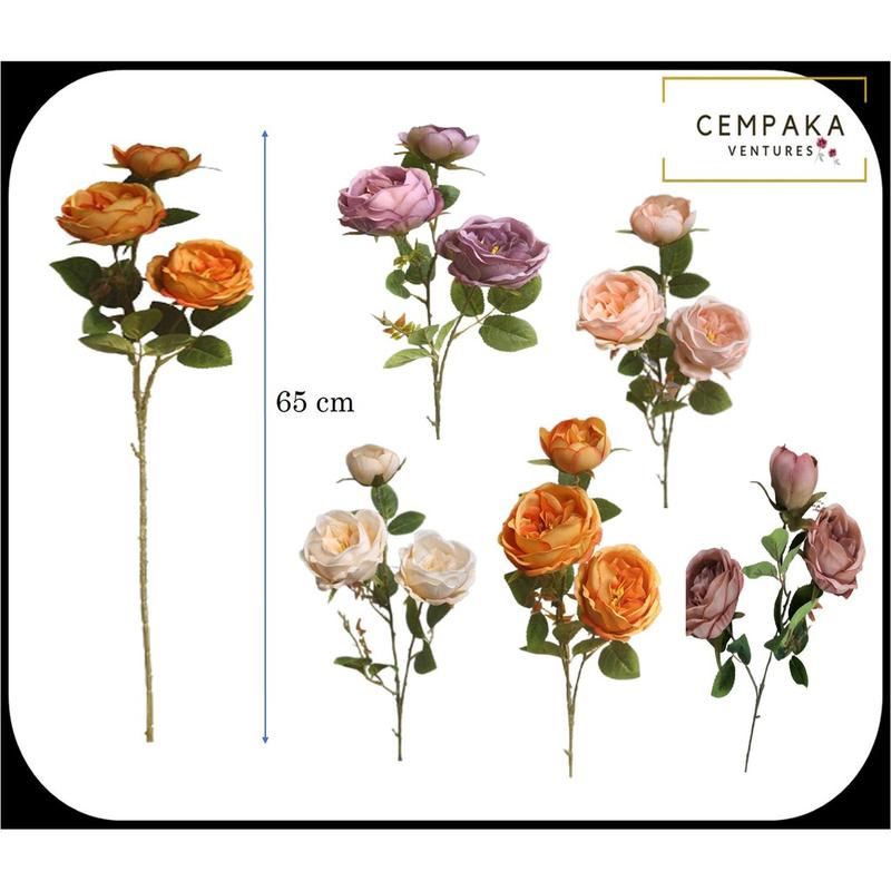 Englsih Roses Fake Artificial Austin Rose English Rose 2 & 3 head Silk Flowers for ...