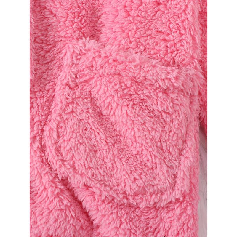 Girls Plush Jacket, Long Sleeve Turn-down Collar Button Closure Winter Jacket Casual Coat 8
