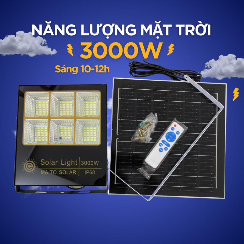 Đèn năng lượng mặt trời 3000w siêu nhanh và siêu sáng 6 khoang vỏ nhôm sáng 10 - 12 tiếng có remote dây dài 5m Bh 24 tháng kháng nước ip69 nang luong mattroi lampu sorot