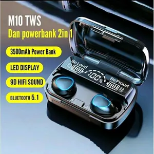 BISA COD Headset Bluetooth TWS M10 twoinone Headset Powerbank