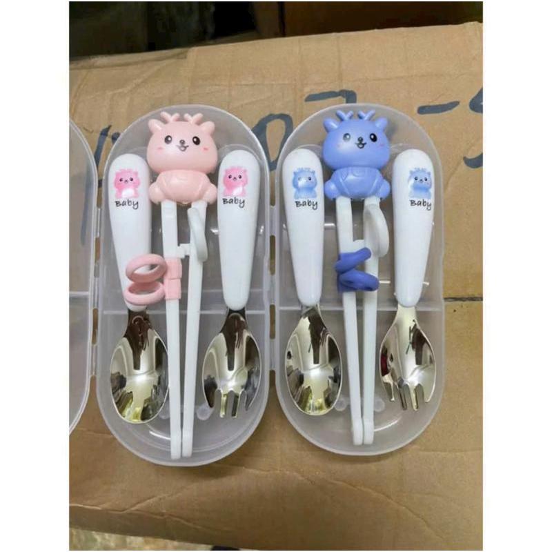 Sét Đũa Thìa Dĩa Ăn Dặm Chất Liệu Inox Phong Cách Hàn Baby - Đô Dùng Ăn Dặm Cho Bé Yêu Mới