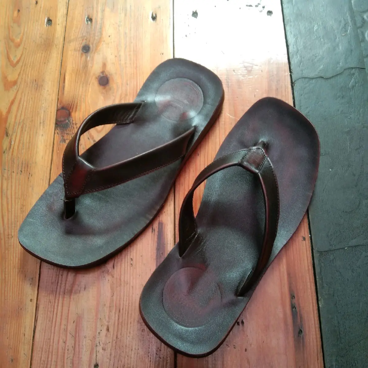 sandal japit kulit asli pria model terbaru Karet Coklat