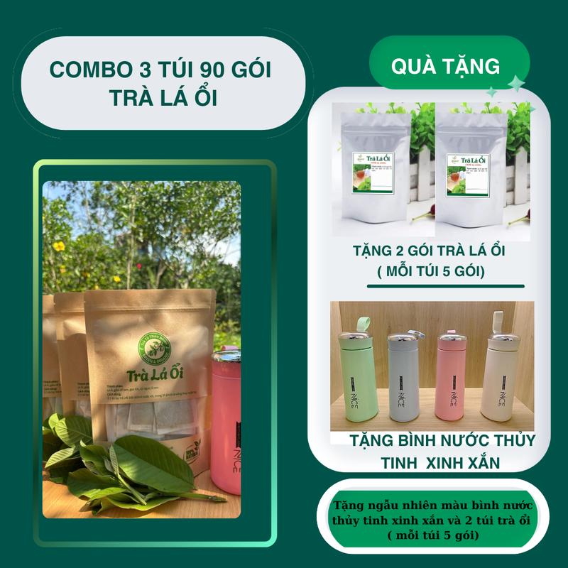 Combo 90 gói trà lá ổi tăng 2 gói trà nhỏ tặng bình thuỷ tinh Nước Trà Tea Chè