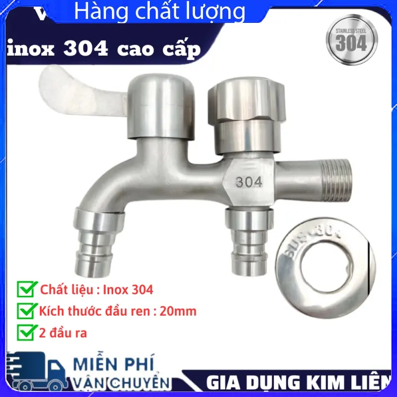 Đầu vòi nước inox 2 đầu ra - Vòi Xả Nước Đôi 2 Đầu Ra  Cấp Nước Máy Giặt Inox 304 Cao Cấp 2