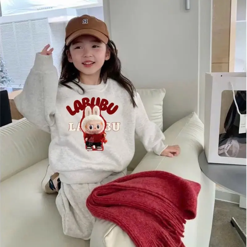 [MÂY KID] Bộ quần áo nỉ mẹ và bé in hình Labubu chất nỉ bông tàu mềm mịn mặc mùa thu đông có size 10-65kg 1