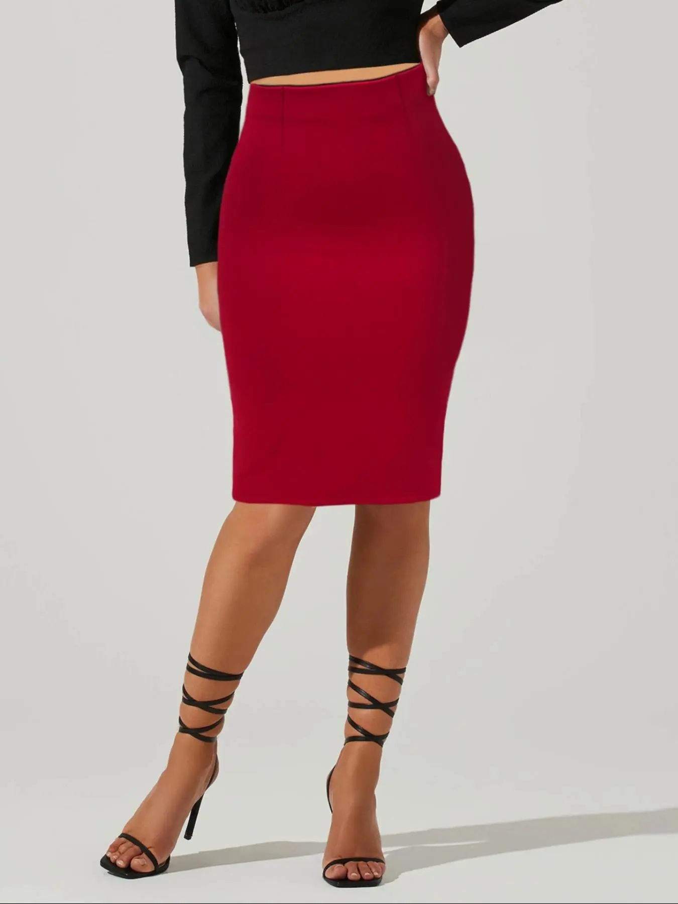 Women's Plain Elastic Waist Bodycon Skirt, Elegant Fashion Knee Length Skirt for Party Dating Wear, Women's Clothing for Fall & Winter