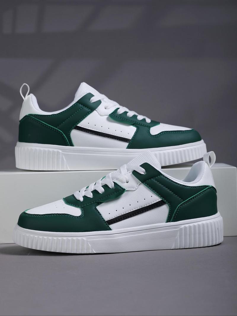 Product Introduction of Men's Fashionable Patchwork Design Lace Up Low Top Sneakers, Casual Comfortable Breathable Sports Running Shoes, Male All-match Round Toe Shoes for Daily Wear 3
