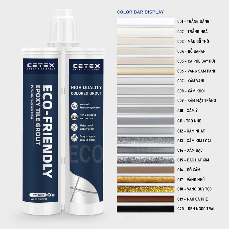 Keo chà ron epoxy 2 thành phần keo chít mạch Cetex chống thấm bám bẩn nấm mốc dùng cho gạch men