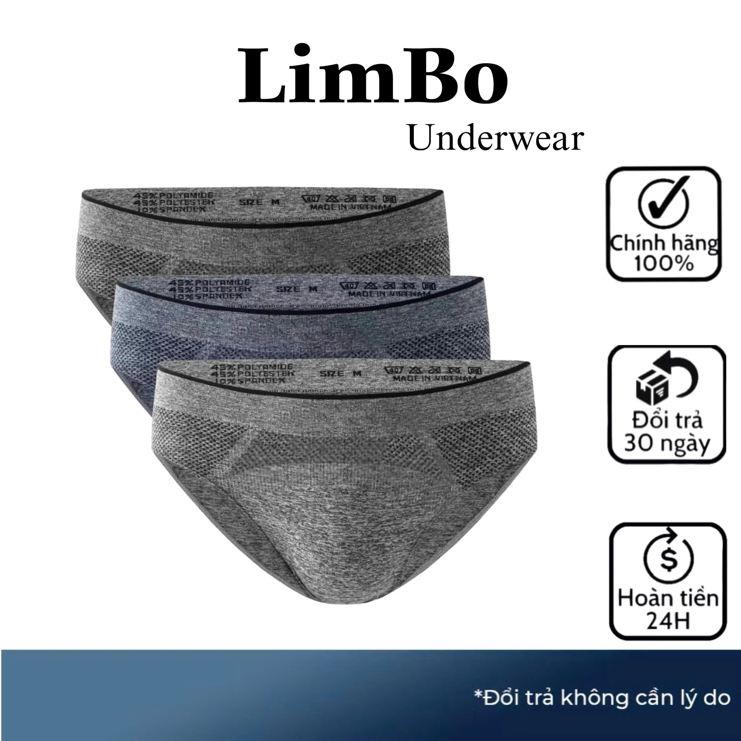 COMBO 3 Quần Sịp Đùi Nam Boxer VNXK Vải Dệt Kim Thông Hơi Thoáng Khí Mềm Mịn Quần Boxer Thun Menswear