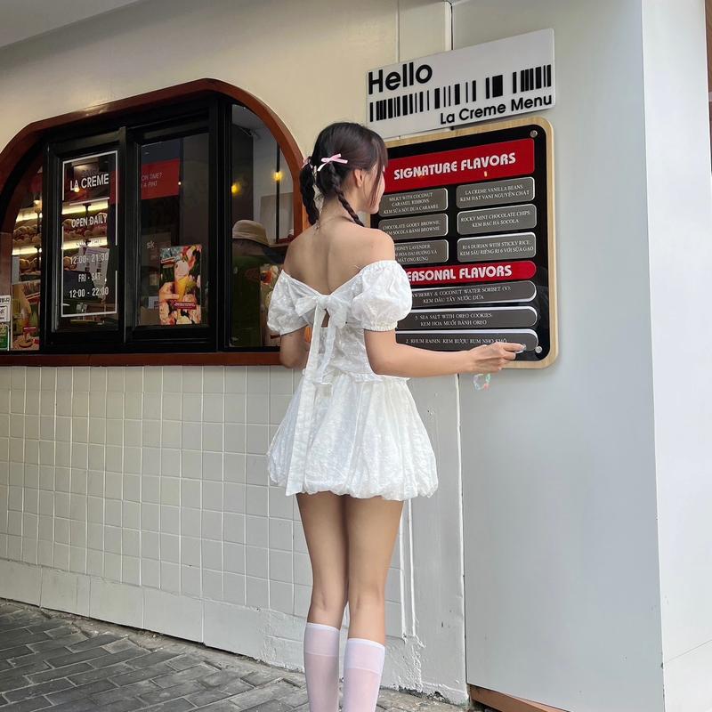 Chân Váy Bí Xô Thêu Hoa Trắng Tinh Lolita Nữ Thun Women Voan Kem Sen