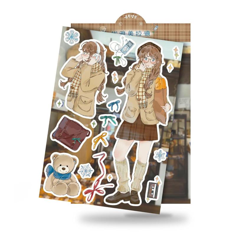 Cute Cartoon Girl Pattern Sticker, Self Adhesive Decor Paper, DIY Decorative Sticker for Gift Greeting Card Water Bottle Laptop Phone 4