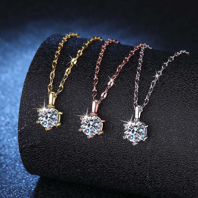 S925 Sterling Silver Moissanite During Women Lip Chain Korean Simple Style Six-Claw Moissanite 1 Karat Necklace Clavicle Chain JFK 0