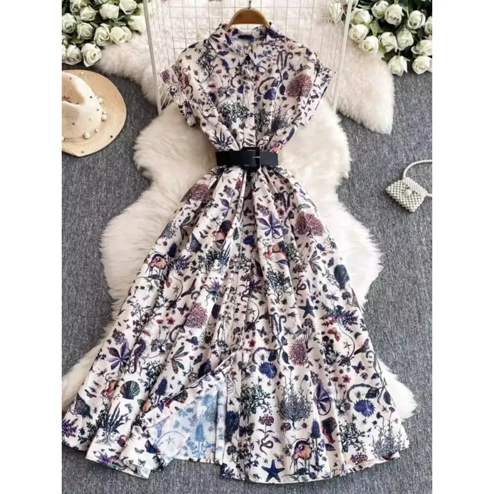 FADFAD 【no belt】Gaun Rok Panjang Tanpa Lengan Kerah Polo Warna Kontras ...