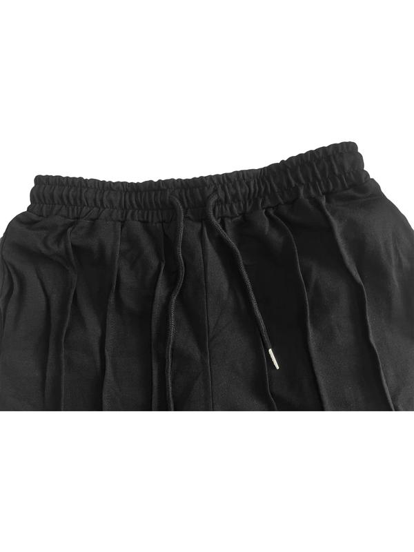 Women's Plain Plicated Drawstring Waist Straight Leg Pants, Casual Comfy Elastic Waist Pocket Trousers for Daily Wear, Vibrant Pants Women, Ladies Bottoms for All Seasons, Trousers for Women, Wide Legged Pants 7