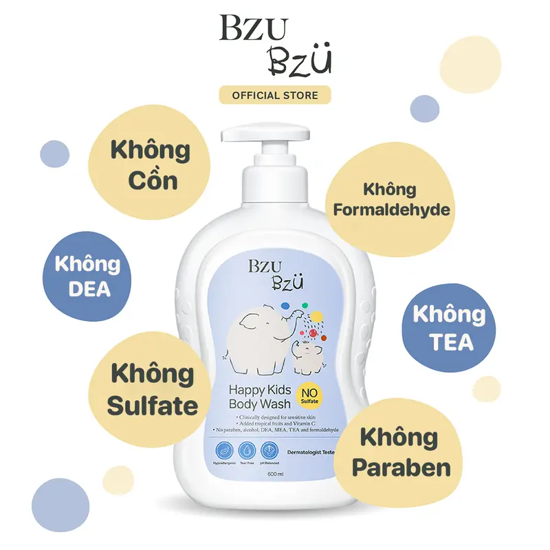 Sữa Tắm Trẻ Em BZU BZU Happy Kids Body Wash Làm Sạch Dịu Nhẹ, Phù Hợp Cho Da Nhạy Cảm Chai 600ml Cho Bé 3