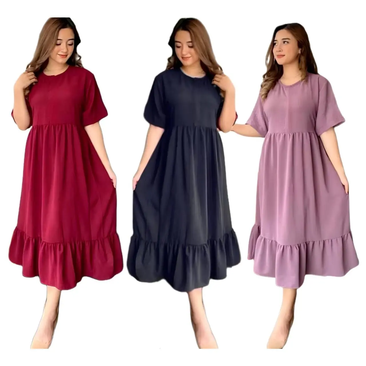 Daster Viral Paket 3 Pcs Dress Wanita Bumil Busui Bahan Crinkle Airflow LD 110 Nadira Dress Crinkle