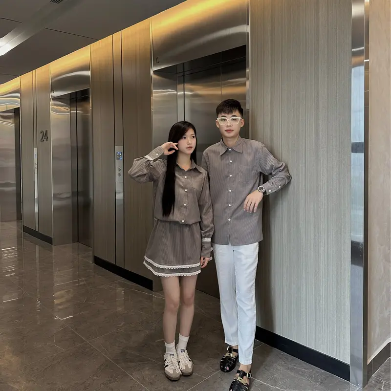 Đồ đôi nam nữ sơ mi dài tay váy nữ liền chân váy có quần bảo hộ thiết kế sang trọng lịch sự phù hợp cho cặp đôi Set couple người yêu hot trend mới 2024(có lẻ) 4