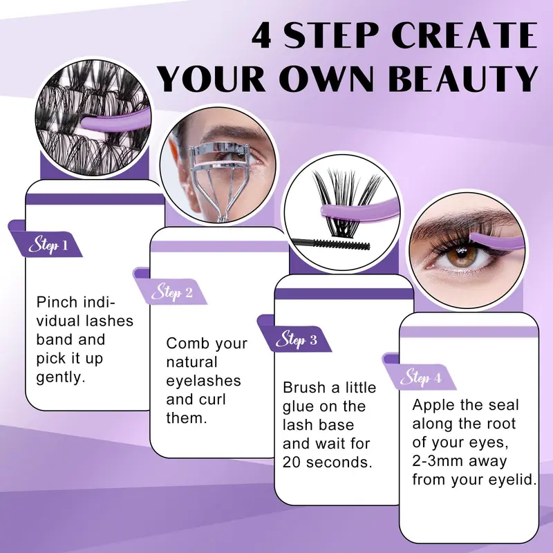 B&Qaugen DIY Lash Extension Kit, 280pcs 30D+40D Individual Lashes Cluster D Curl 9-16mm Eyelash Extension Kit, Waterproof Lash Clusters with Lash Bond and Seal, Glue Remover and Lash Tweezer For Girl Makeup, Christmas Gift 4