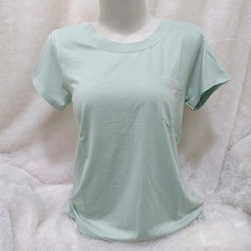 kaos atasan wanita O neck modern trendy Rayon Spandex Baju Polos Oblong Basic Tebal Pendek 9
