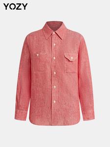 YOZY Women's Plain Button Front Shirt, Casual Long Sleeve Collared Top for Summer, Ladies Clothes for Daily Wear