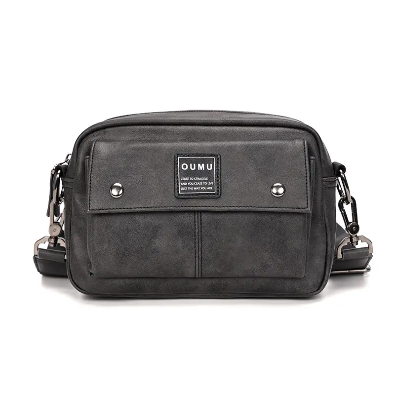 Túi Đeo Chéo Nam 0UMU Xám, Da PU Cao Cấp Chống Nước 68019 Bag Đồng Đeo Vai