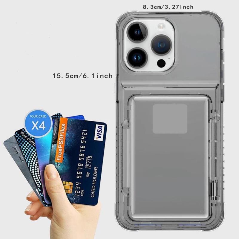 Clear Phone Case With Card Holder & Stand, Decorative Phone Protective Cover, Phone Accessory Compatible With iPhone 11 Pro 12 13 14 15 Pro Max 15 Plus 6