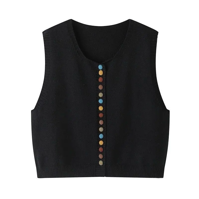 Áo Vest Không Tay Khóa Màu, Dệt Kim, Cổ Tròn, Dáng Rộng Vừa Vặn, Hàng Mới Về Mùa Thu, Áo Len, Dành Cho Nữ, Phong Cách 202 400, Phù Hợp Top Women 4