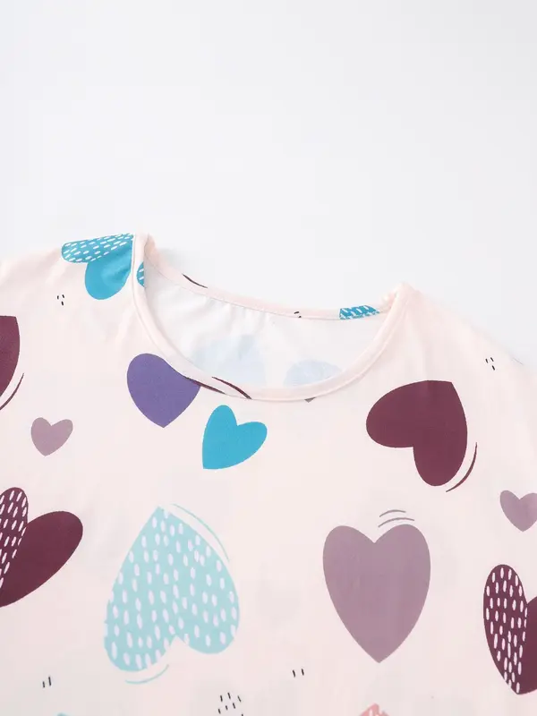 【Plus Size】 Heart Print Nightdress, Casual Comfy Short Sleeve Nightgown for Women, Women's Sleepwear for Summer, Loungewear 2