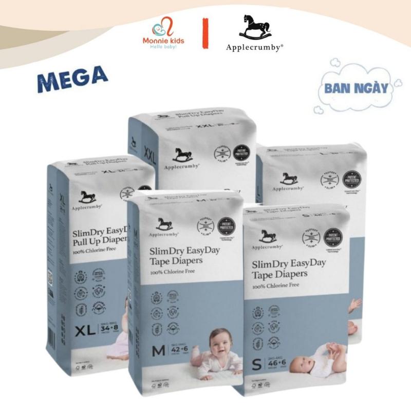 【Phiên bản nâng cấp】 【Chính hãng】 Bỉm cho bé Applecrumby SlimDry EasyDay Mega S/M/L/XL/XXL, tã bỉm siêu mỏng chống tràn - Monnie Kids
