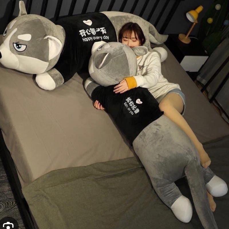 Thú Nhồi Bông Chó ngáo Husky TikTok, Vải Bông Mềm Mại , Đàn Hồi[ CÓ KHÓA KÉO] Kích Thước 1m đến 1m6- Phát Nhạc Toy