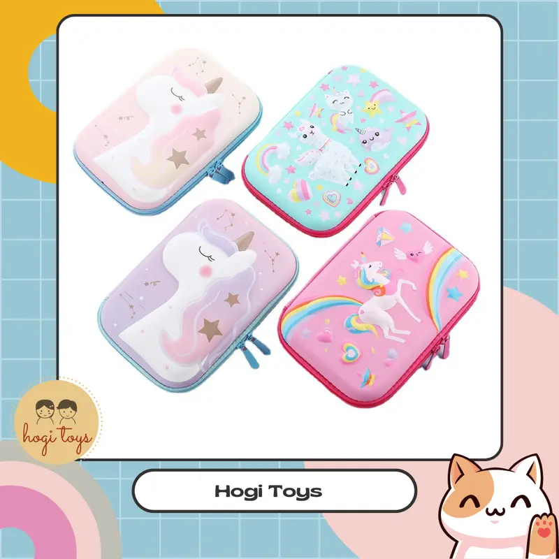 Kotak Tempat Pensil Anak 3D Timbul Impor Hardcase Besar Motif Animal Unicorn Stationery 1