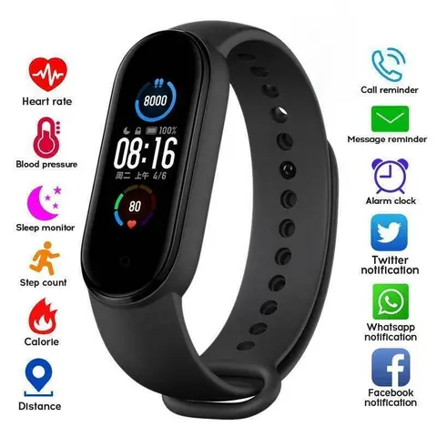 Đồng hồ thông minh thể thao M5, theo dõi nhịp tim, vòng đeo tay sức khỏe, Bluetooth, chống nước