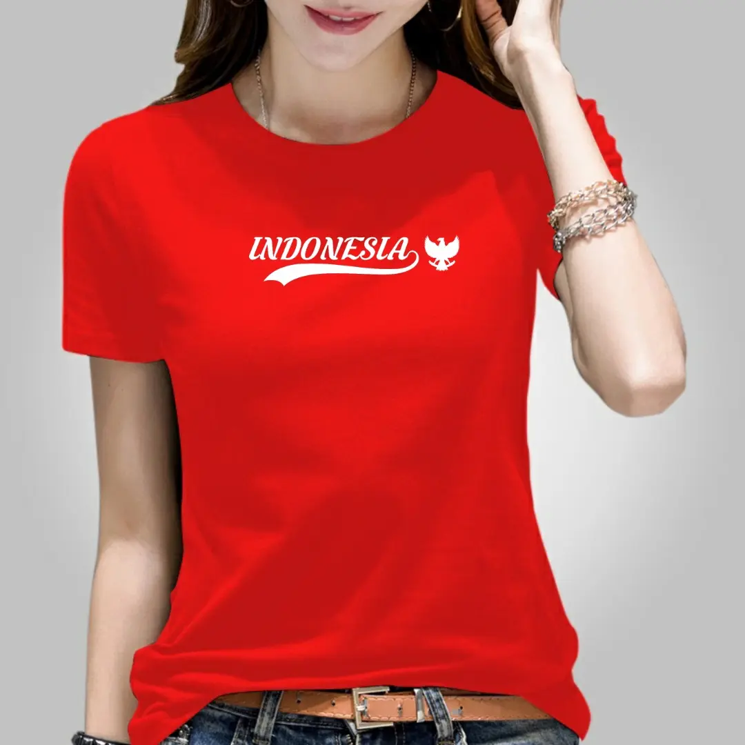 Kaos wanita bahan katun motif 1ND0N351A94RUD4