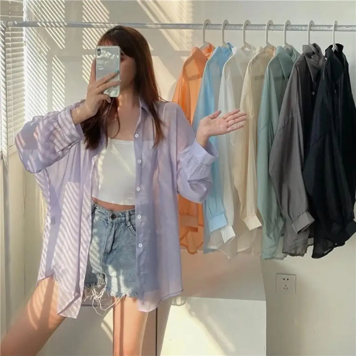 Áo Sơ Mi Voan mỏng khoác Đi biển nhiều màu, Áo Khoác voan tơ mỏng trong suốt