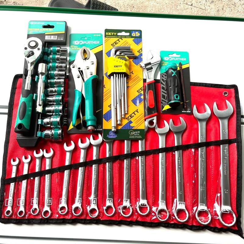  Combo 6 món sửa chữa xe máy ô tô có 1 bộ cơ Lê 8-24mm+ 1 bộ tuýp 12 chi tiết 1 2”+ 1 kìm bấm 10”GF+ 1 bộ lục giác bi yeti+ 1 mỏ lết 8”+1 tua vít 2 đầu 
