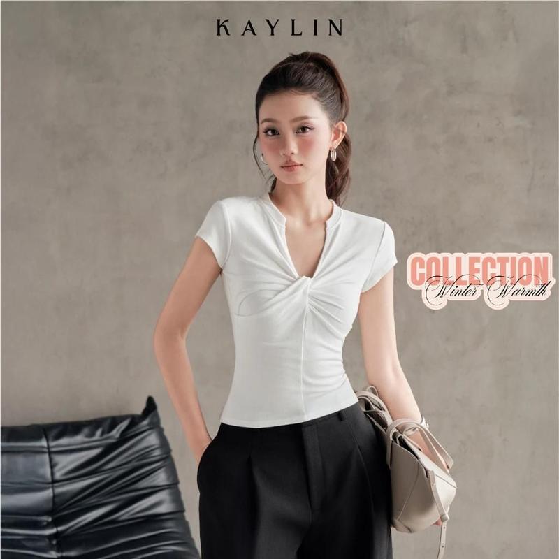  Áo Kiểu KAYLIN cổ V xoắn chất vải thun co giãn phong cách cá tính BST Tháng 11.2025 - A83T11 Women Shirt Basic Nữ 